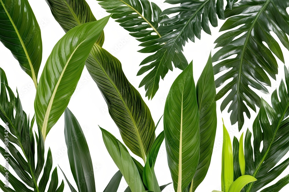 Obraz premium Elegant Tropical Green Leaves Showcasing Nature on a Clear Background