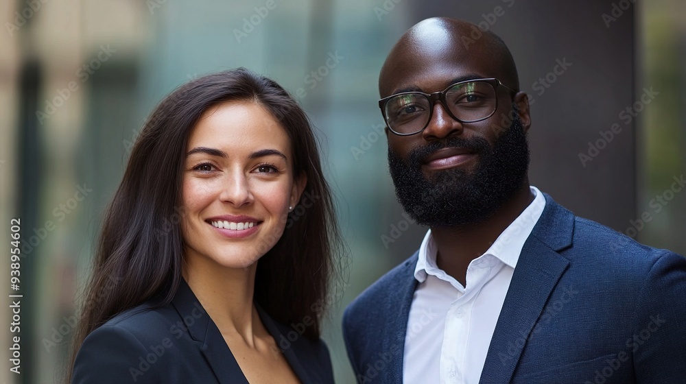 Portrait of a happy, multi-ethnic business couple posing with confidence, symbolizing successful collaboration Portrait of a happy, multi-ethnic business couple posing with confidence, symbolizing successful collaboration