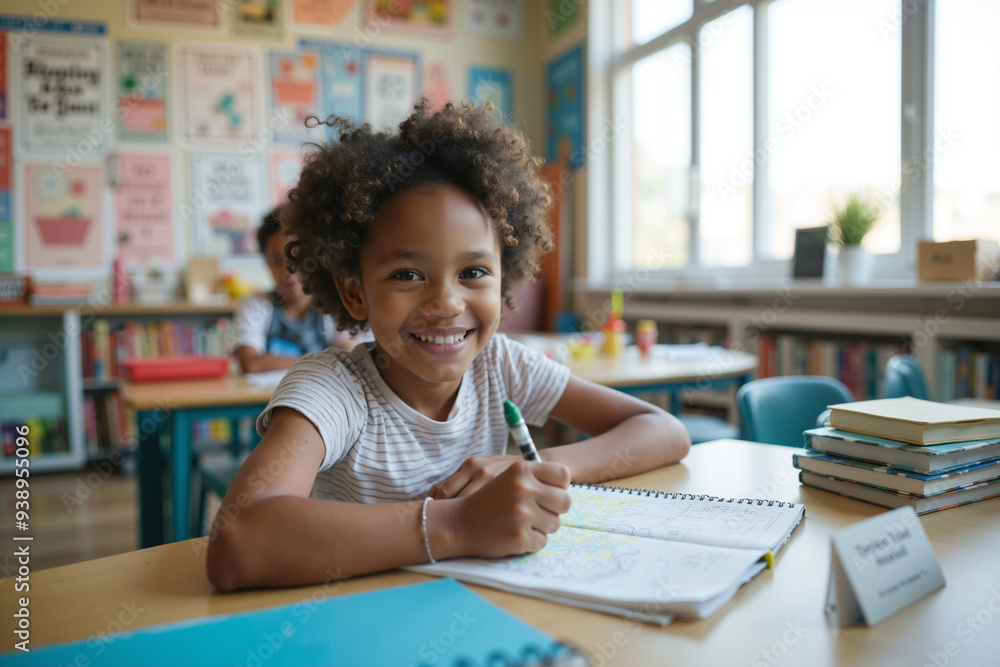 Joyful Black Student in Inclusive Classroom: Perfect for Education Campaigns and Diversity Initiatives Joyful Black Student in Inclusive Classroom: Perfect for Education Campaigns and Diversity Initiatives