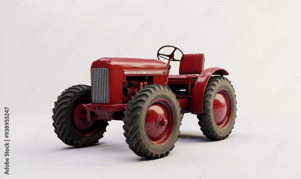 Obraz premium Modern Red Tractor Silhouette on Abstract White Background: Innovative Agricultural Technology Concept. Minimalist Design for Farm Equipment Marketing, Rural Development Campaigns, and Agribusiness Ad