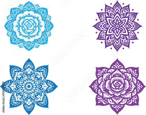 Set of mandala a white background . Collection of stylized vector ornaments. Pattern of flowers in a circle .Decorative patterns for design and decoration .Vector illustration .