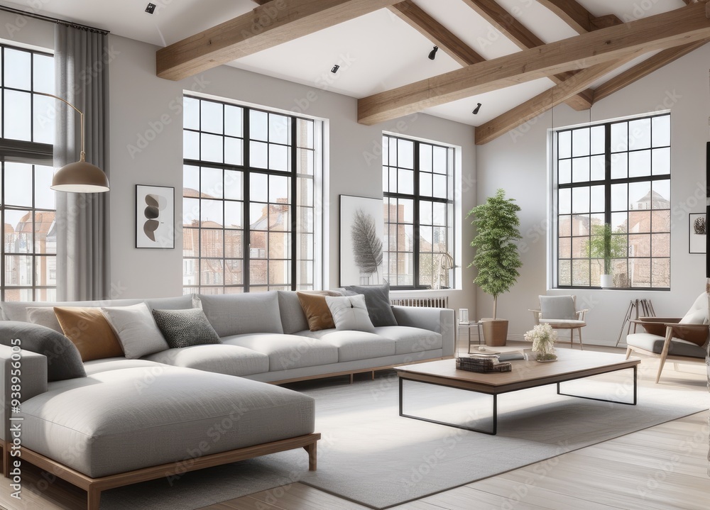 Fototapeta premium new modern scandinavian loft apartment. 3d rendering
