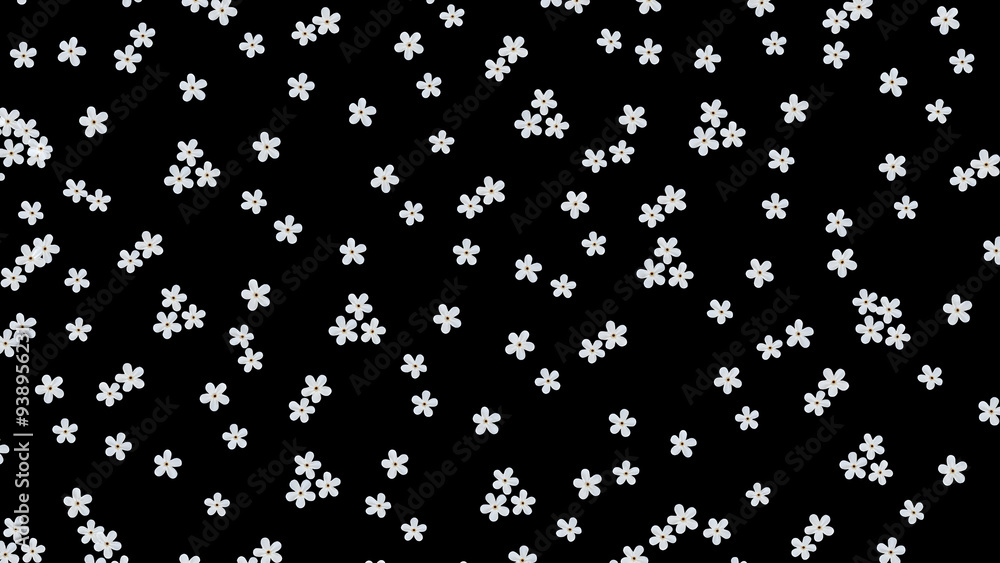 White tiny flowers pattern on black background White tiny flowers pattern on black background