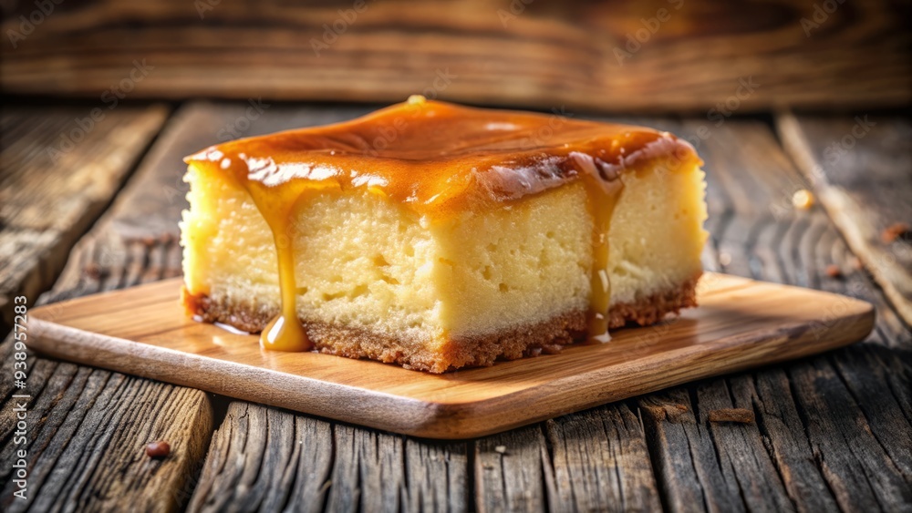 Richly glazed and indulgently sweet, a warm slice of gooey butter cake oozes golden crumbs and sticky goodness on a rustic wooden background. Richly glazed and indulgently sweet, a warm slice of gooey butter cake oozes golden crumbs and sticky goodness on a rustic wooden background.