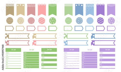 Set of modern simple banner ribbons. Decorative printable, scrapbook, stickers and more.
