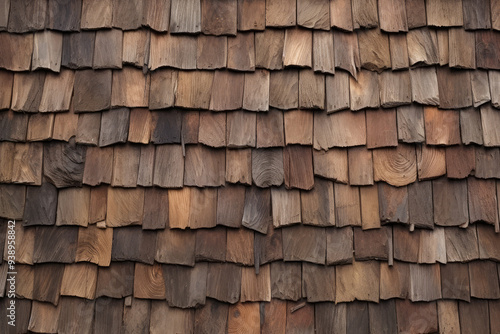 Processed collage of rustic barn roof shingles surface texture. Background for banner, backdrop