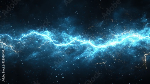 A stunning illustration of electric blue lightning amidst a dark cosmic background, perfect for themed designs and digital art.