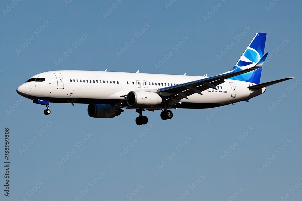 White Commercial Airplane Side View Flying on Blank Background White Commercial Airplane Side View Flying on Blank Background
