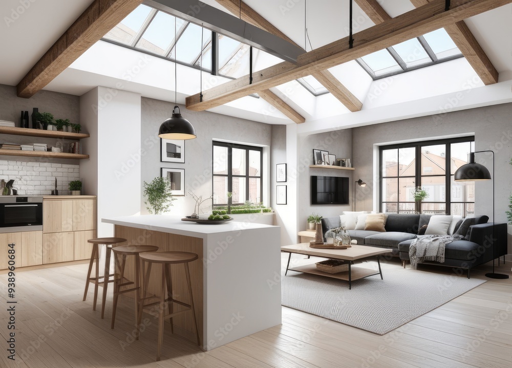new modern scandinavian loft apartment. 3d rendering new modern scandinavian loft apartment. 3d rendering