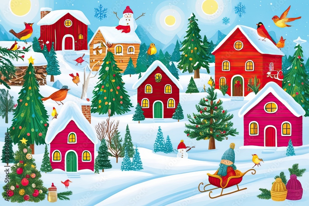 Enchanting Handcrafted Winter Illustration Featuring Lively Nature Inspired Cheerful Landscapes Enchanting Handcrafted Winter Illustration Featuring Lively Nature Inspired Cheerful Landscapes