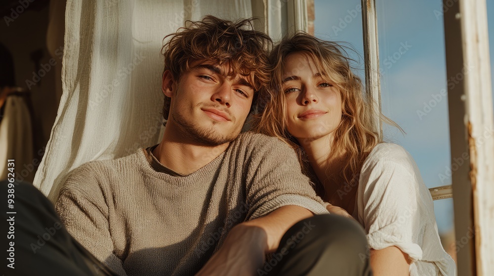 Obraz premium Pictures of couples who look suitable for each other young people in various places It's a good memory.