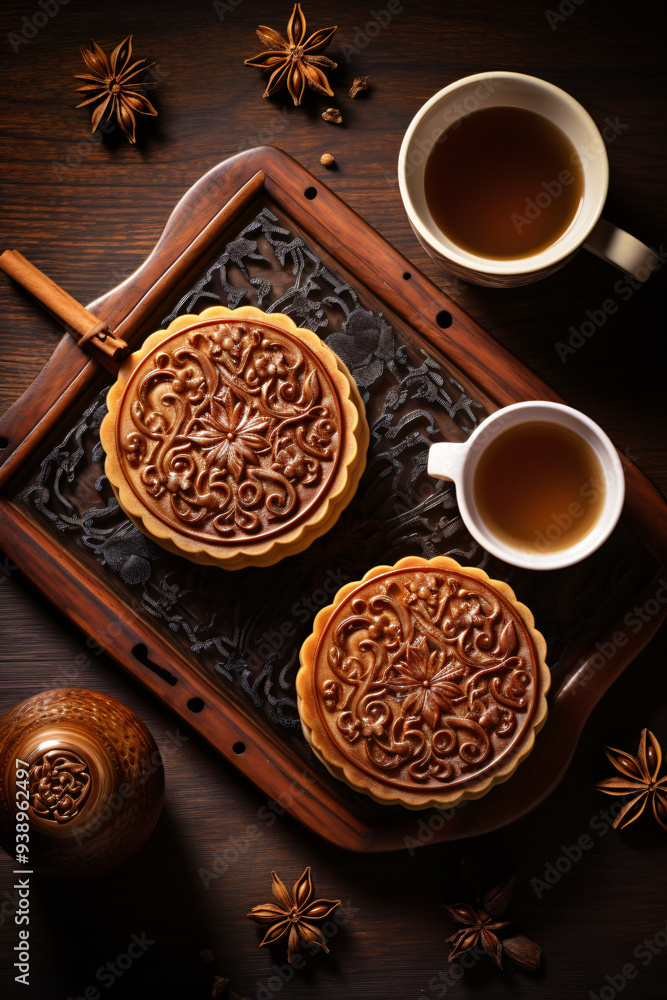 Chinese Mid-Autumn Moon cake table setting Chinese Mid-Autumn Moon cake table setting