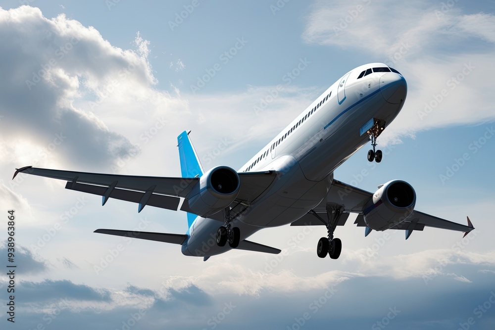 3D Model of Stylish Commercial Jet Ascending on White Background 3D Model of Stylish Commercial Jet Ascending on White Background