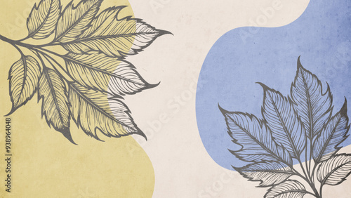 Botanical background. Abstract plant shapes. Minimalist illustration for printing on wall decorations.