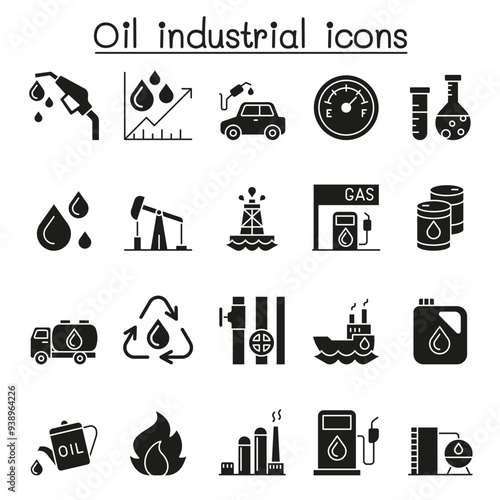 Oil industrial icons set in glyph style