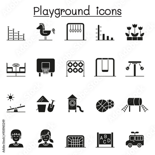 Playground icons set in glyph style