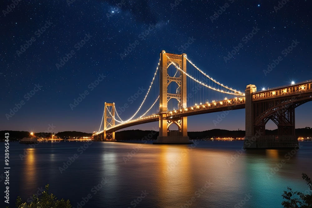 Obraz premium Twinkling Night Bridge Artwork Under a Starry Sky