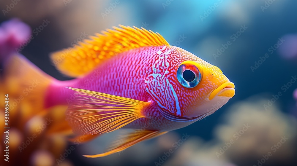 Close-up of a pink and orange fish swimming in the sea Close-up of a pink and orange fish swimming in the sea