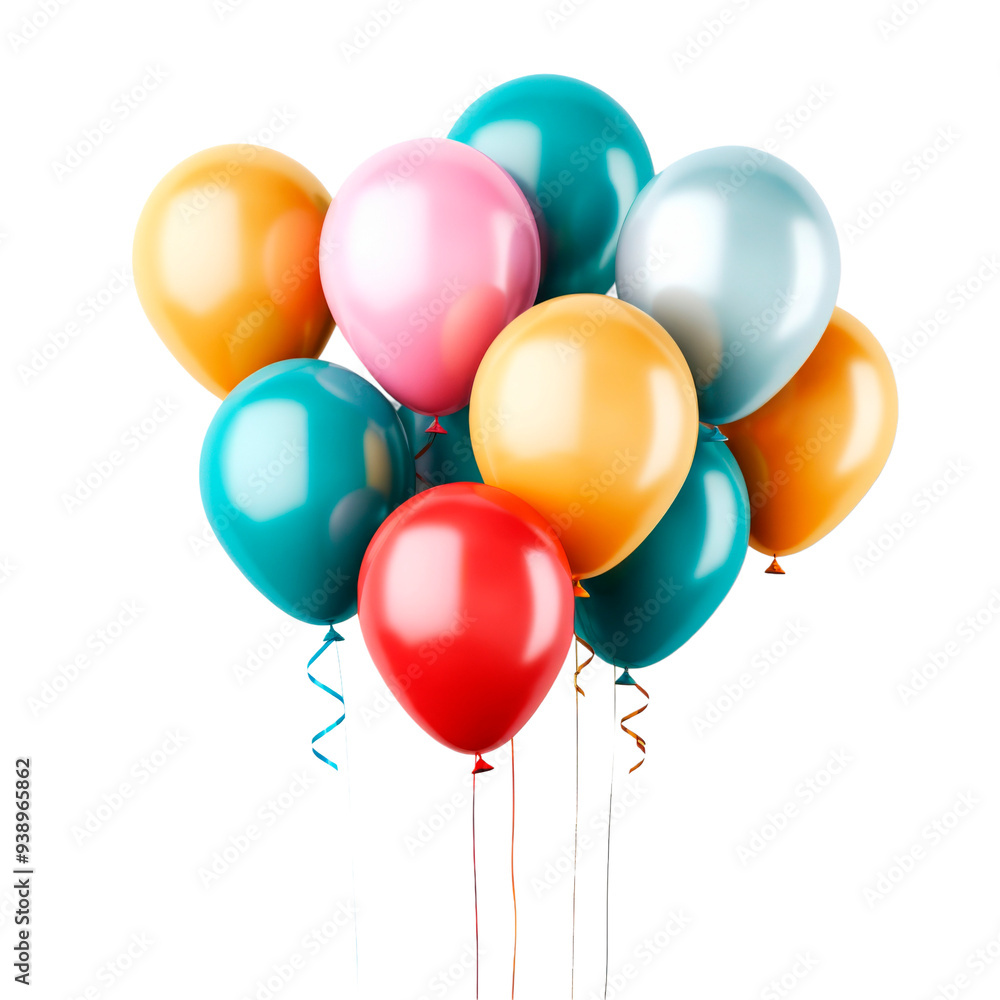A bunch of colorful balloons on a transparent background. Perfect for birthday parties, celebrations, and festive events. Ideal for use in event planning, party supplies marketing, and promotional mat A bunch of colorful balloons on a transparent background. Perfect for birthday parties, celebrations, and festive events. Ideal for use in event planning, party supplies marketing, and promotional mat