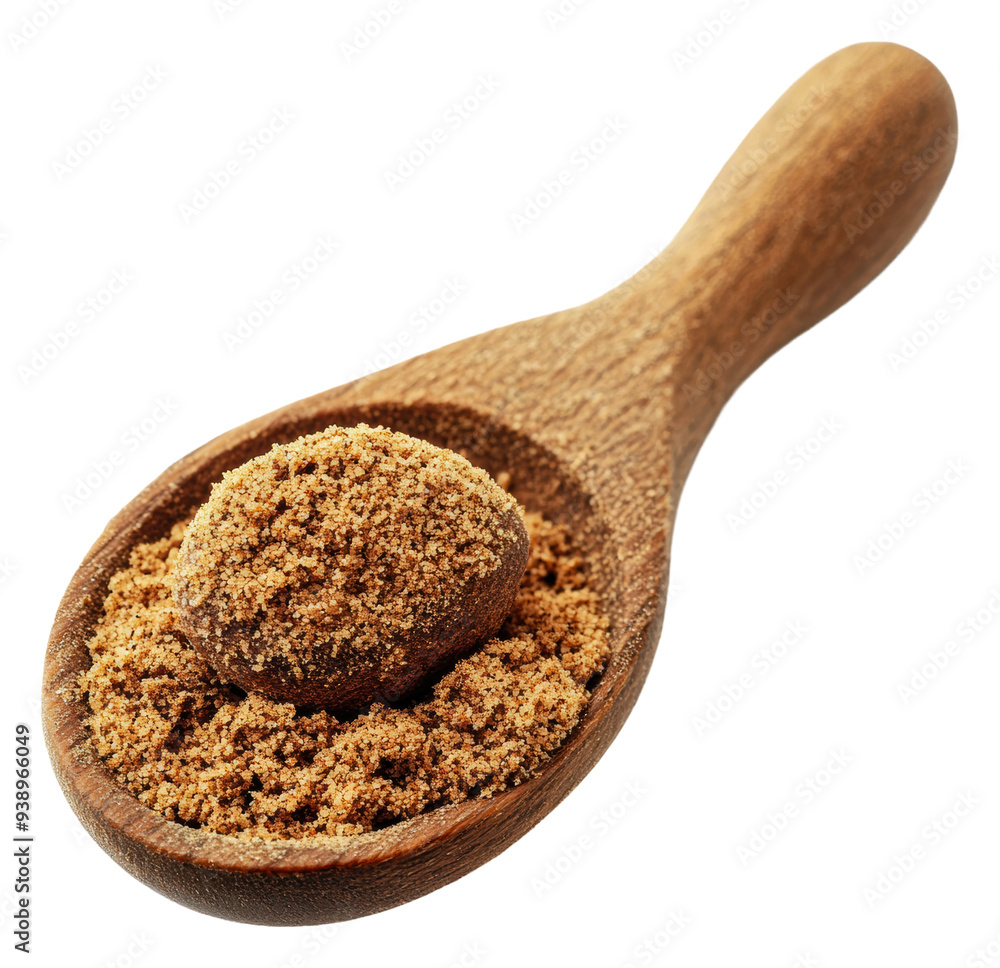 PNG Brown sugar in a wooden spoon for baking purposes PNG Brown sugar in a wooden spoon for baking purposes
