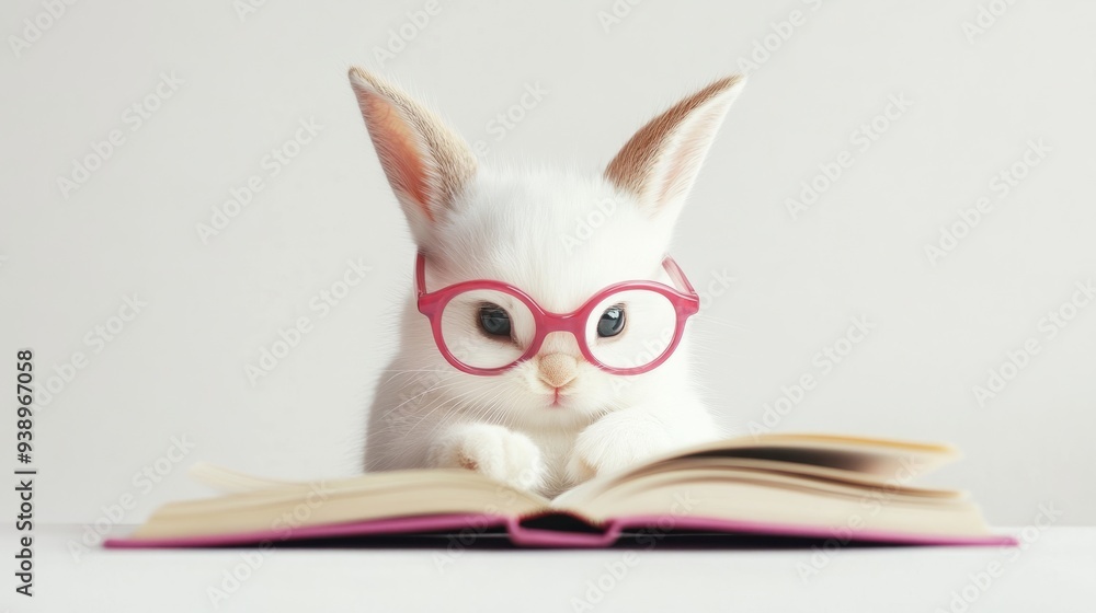 Dopamine-colored Glasses Bunny, Easter Bunny, White background, magazine style, 50 prime focus, Reading, Cat reading, Dopamine-colored Glasses Bunny, Easter Bunny, White background, magazine style, 50 prime focus, Reading, Cat reading,