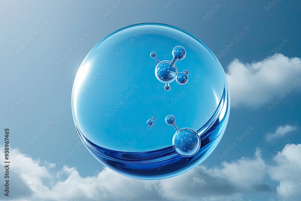 Sky Blue 3D Molecular Fluid Orb Visualization for Beauty and Skincare Innovations Sky Blue 3D Molecular Fluid Orb Visualization for Beauty and Skincare Innovations