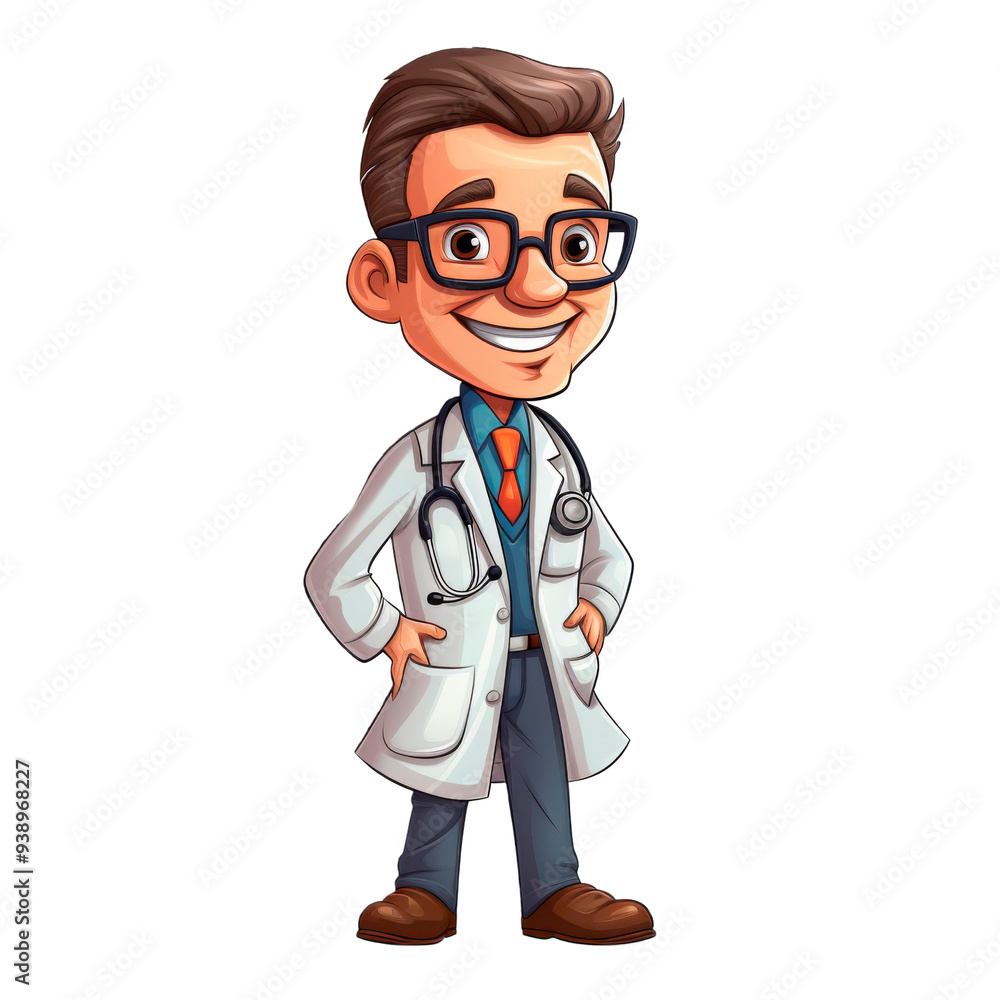 Cartoon-style illustration of a smiling male doctor standing confidently with a stethoscope around his neck. Ideal for medical content, healthcare promotions, or educational materials. Cartoon-style illustration of a smiling male doctor standing confidently with a stethoscope around his neck. Ideal for medical content, healthcare promotions, or educational materials.