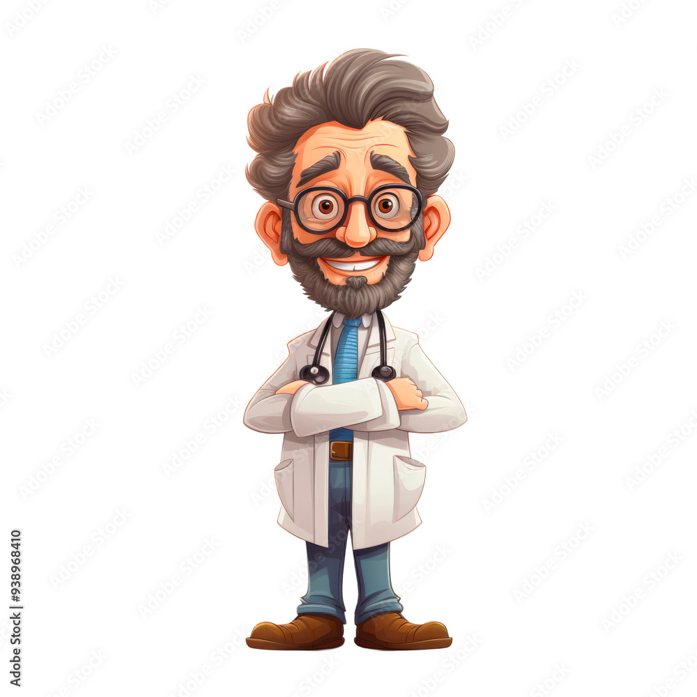 Cartoon-style illustration of a confident male doctor with a beard, standing with hands on hips and wearing a stethoscope. Perfect for medical content, healthcare marketing, or educational resources. Cartoon-style illustration of a confident male doctor with a beard, standing with hands on hips and wearing a stethoscope. Perfect for medical content, healthcare marketing, or educational resources.