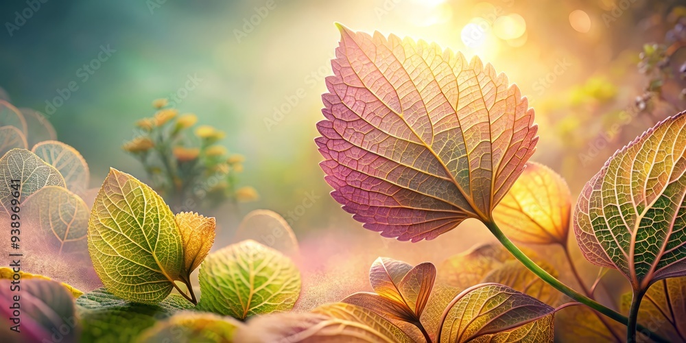 Φωτογραφία Golden light waltzes with delicate leaves, petals unfolding like tender kisses, as soft pink and sage hues entwine in a serenely elegant composition