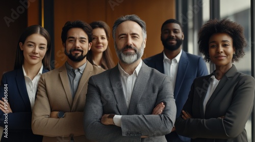 Portrait of successful group of business people at modern office looking at camera Portrait of happy businessmen and satisfied businesswomen standing as a team Multiethnic group of peo : Generative AI photo