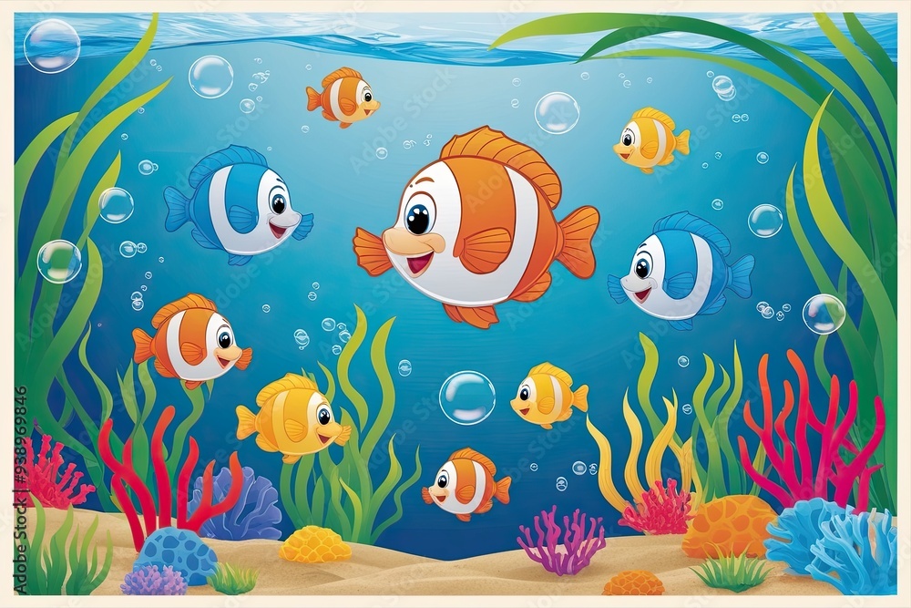 Fototapeta premium Delightful Underwater Worlds Featuring Enchanting Fish and Playful Bubbles