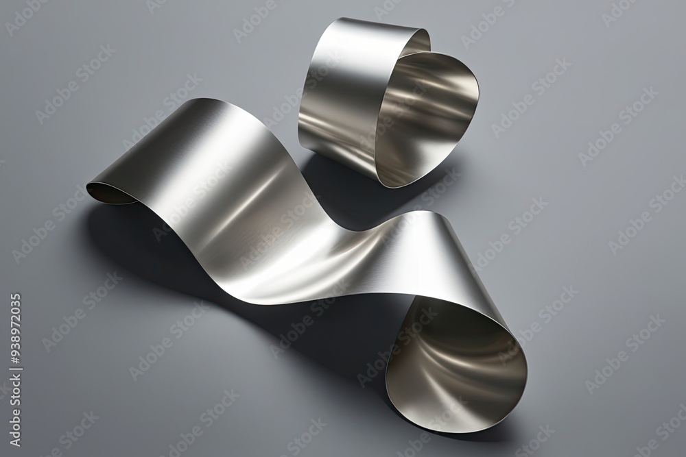 Three Dimensional Silver Metallic Ribbon with Fluid Amorphous Shape Three Dimensional Silver Metallic Ribbon with Fluid Amorphous Shape