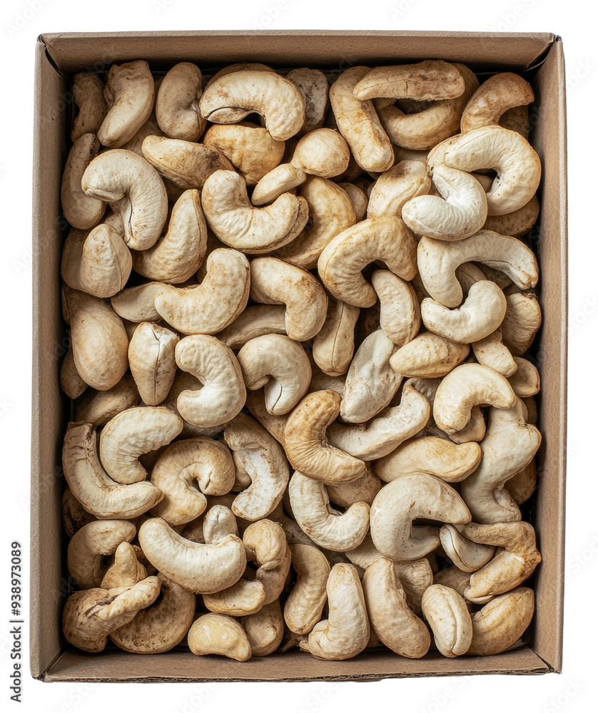 Fototapeta premium PNG Natural cashew nuts in a cardboard box for sale