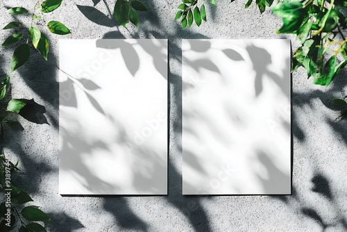 Blank Paper Mockup with Leaf Shadows for Presentation Layout Design