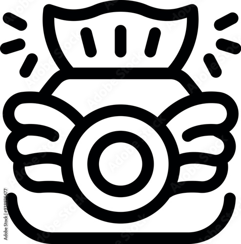Line art vector icon of a delivery service quickly delivering a package with wings