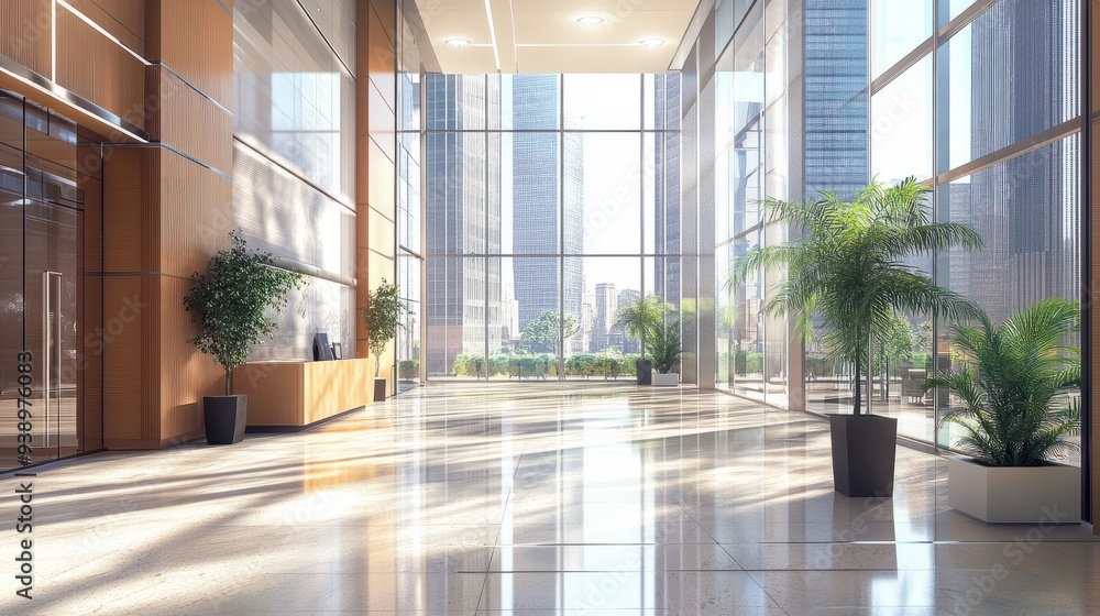 Fototapeta premium A cutting-edge business banner portrays modern enterprises with sleek office buildings and innovative technology, epitomizing progress and sophistication