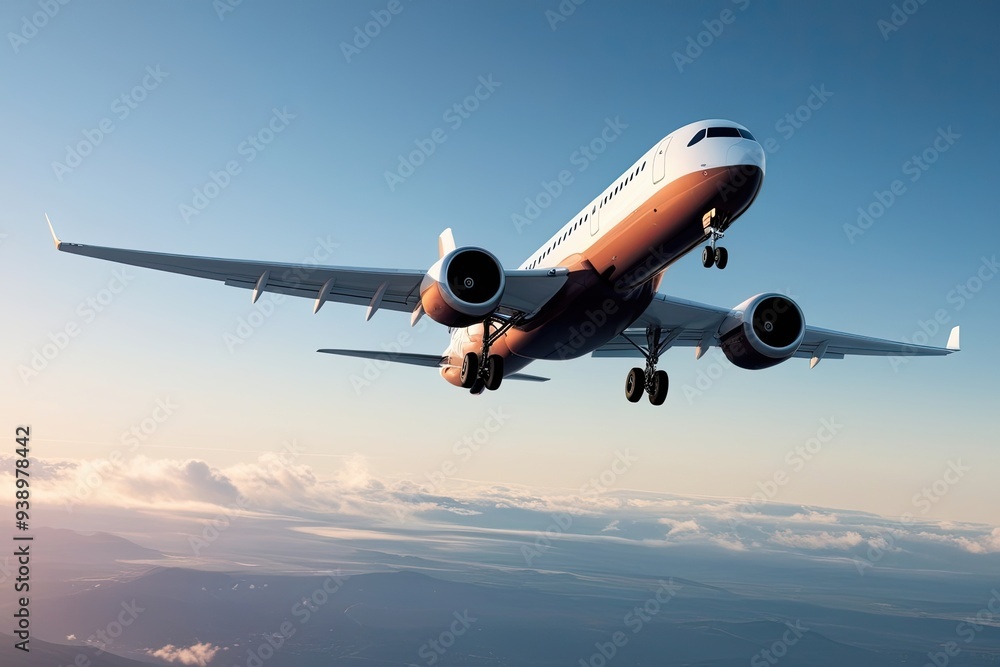 Fototapeta premium Modern Airplane Taking Flight with 3D Printing Technology on White Background