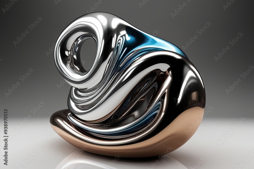Futuristic 3D Fluid Metal Sculpture with Shiny Reflections and Gradient Colors Futuristic 3D Fluid Metal Sculpture with Shiny Reflections and Gradient Colors