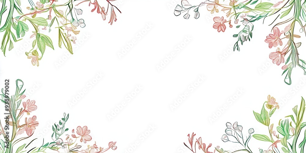 Delicate Floral Border Illustration with Blank Center Delicate Floral Border Illustration with Blank Center