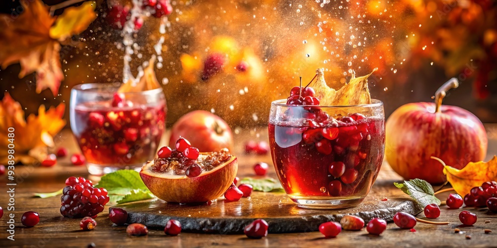 vibrant harvest abundance pomegranate punch mix splashing juicy droplets warm golden lighting cozy autumn afternoon gathering vibrant harvest abundance pomegranate punch mix splashing juicy droplets warm golden lighting cozy autumn afternoon gathering