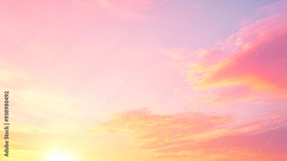 Obraz premium A vibrant, glowing sunset background with a large, clear sky for text