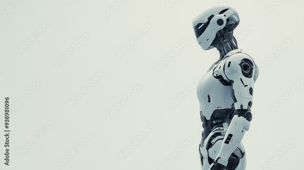 Futuristic Female Robot Standing with a White Background Futuristic Female Robot Standing with a White Background