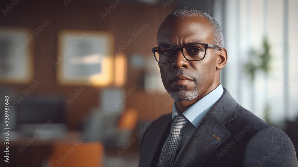 Fototapeta premium businessman corporate portrait in office, mature black middle aged manager business man