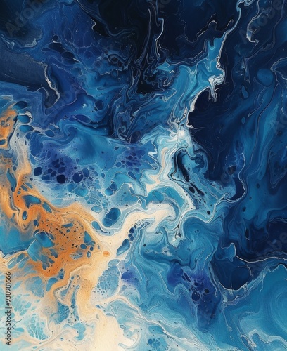  An abstract painting using the color sapphire in marble style 