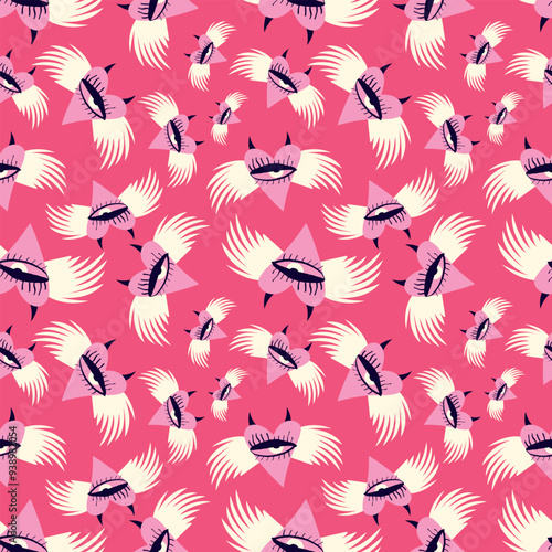 Bright Valentine's Day pattern with strange hearts. A pattern of devilish love hearts.