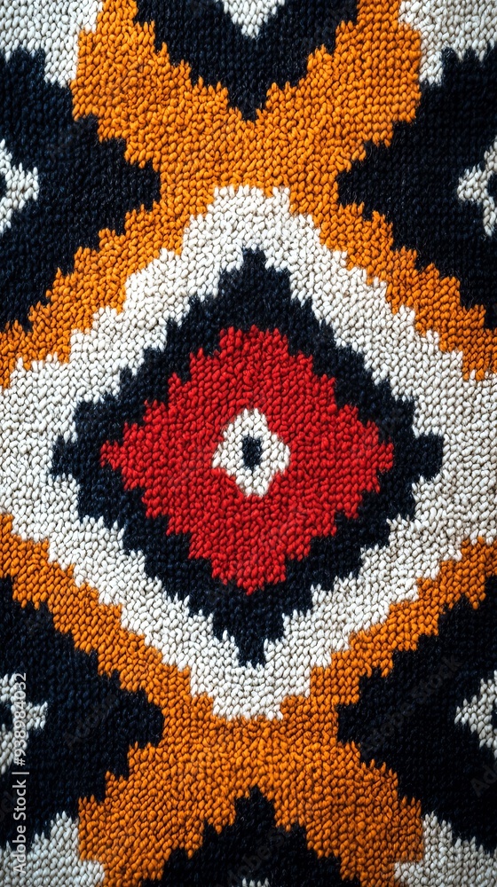 A colorful rug with a diamond pattern A colorful rug with a diamond pattern