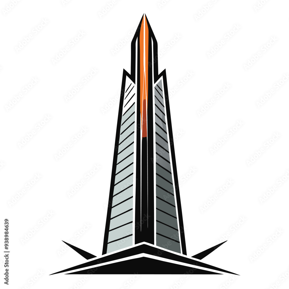 Fototapeta premium Tall, Sleek Skyscraper Silhouette with Sharp Lines, Representing Modern Construction and Engineering Expertise in Urban Development