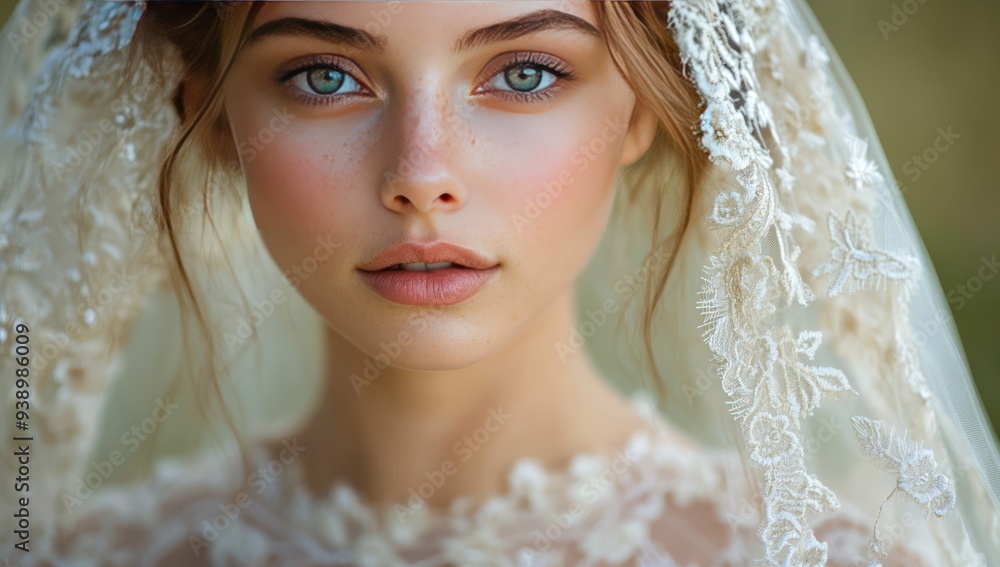 A close-up portrait of a beautiful bride wearing a white wedding dress and veil. A close-up portrait of a beautiful bride wearing a white wedding dress and veil.