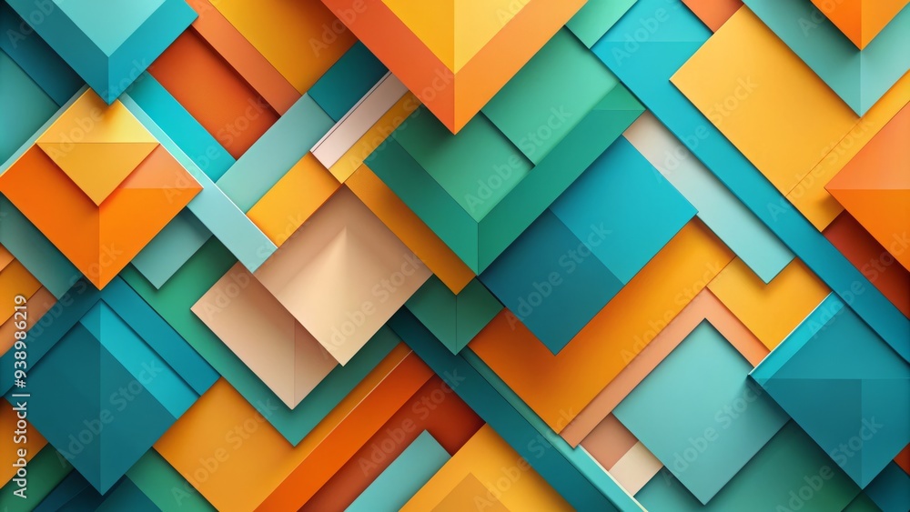Vibrant multicolored geometric shapes and lines overlap to form a modern abstract background with a mesmerizing blend of turquoise, orange, and yellow hues. Vibrant multicolored geometric shapes and lines overlap to form a modern abstract background with a mesmerizing blend of turquoise, orange, and yellow hues.
