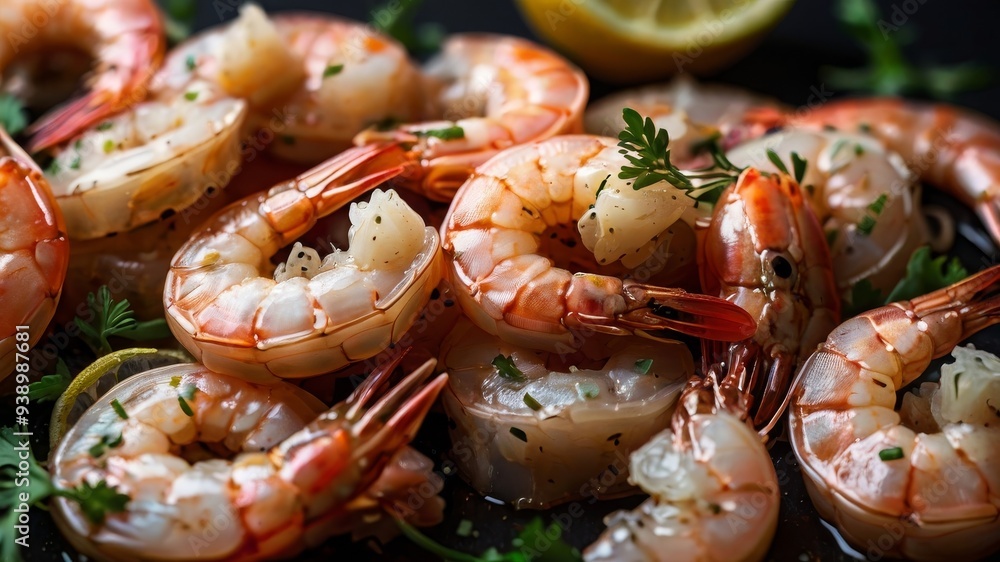 Fried shrimp seasoned with garlic herbs Fried shrimp seasoned with garlic herbs